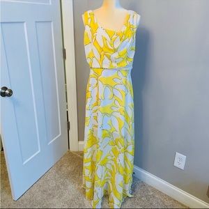 Yellow and white flowy dress chiffon fabric